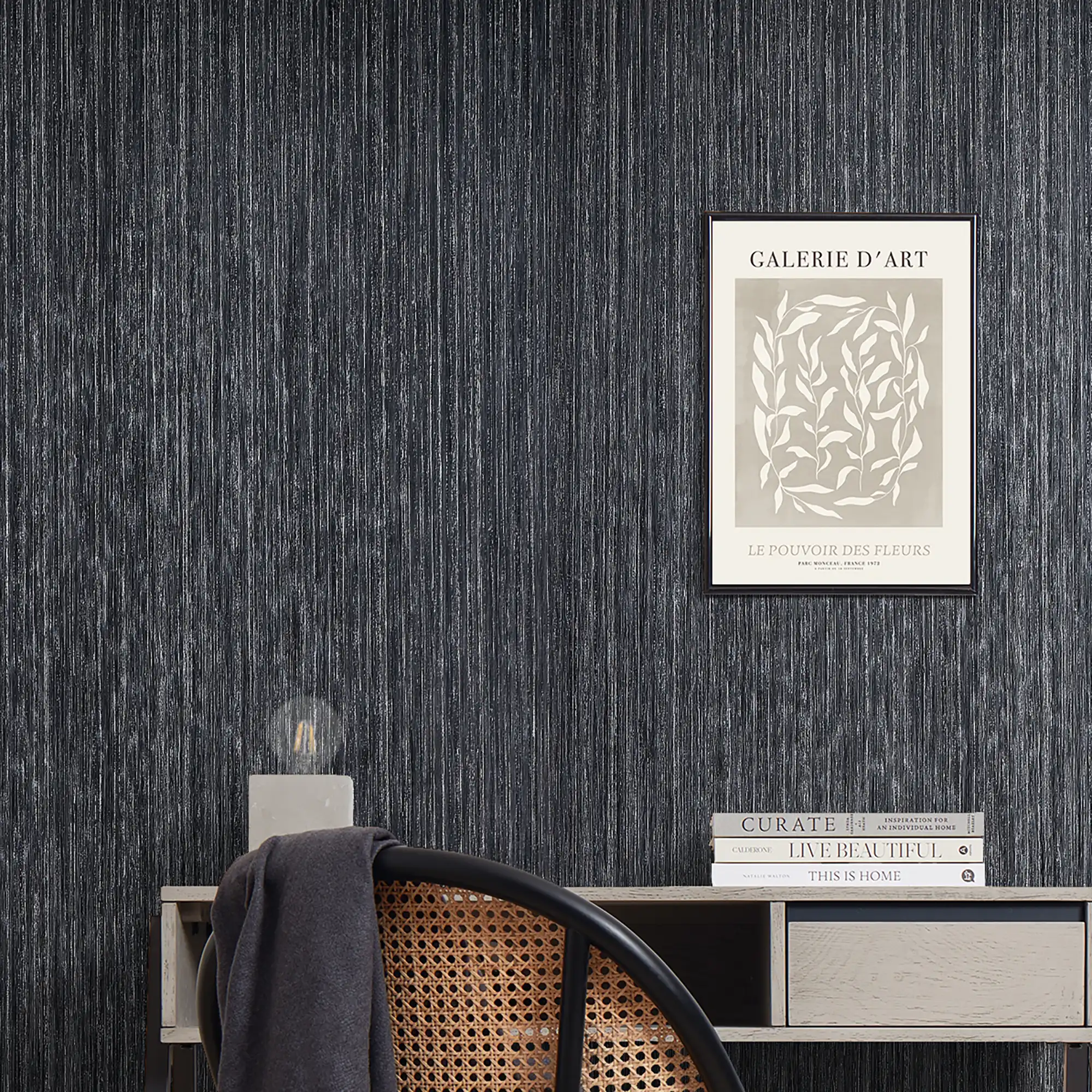 Strata Wallpaper in Charcoal with Silver Metallic - Image 3