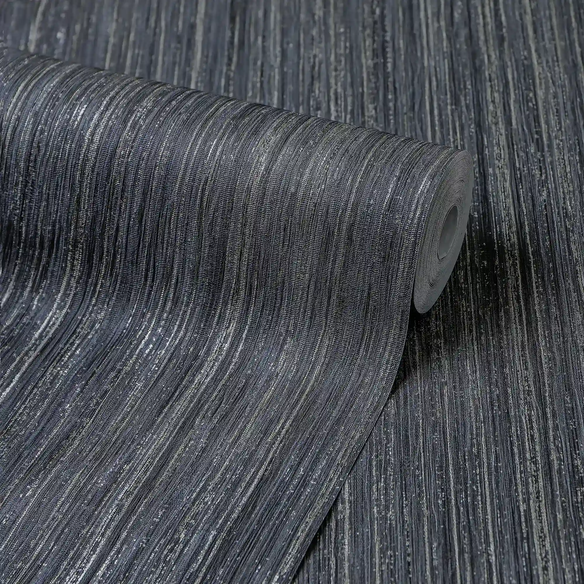 Strata Wallpaper in Charcoal with Silver Metallic - Image 4