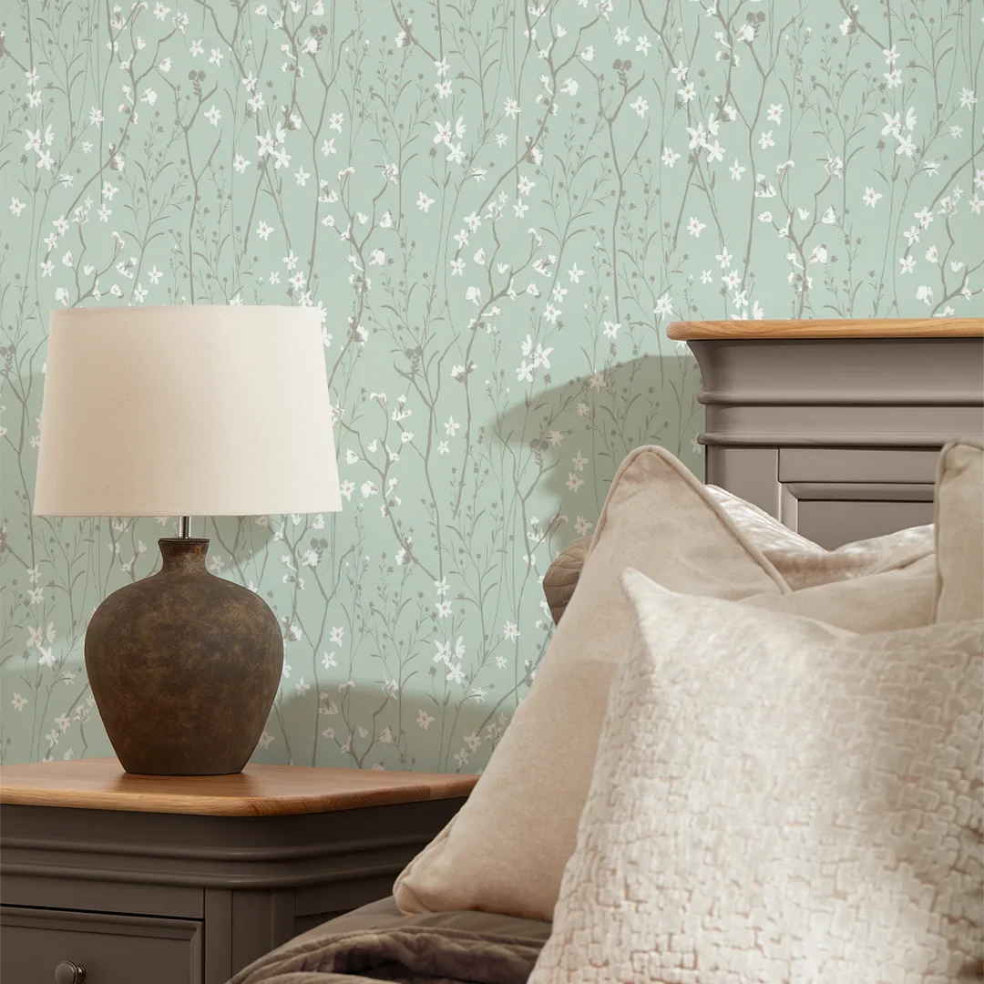 Summer Meadow Wallpaper in Mint Green - Image 3