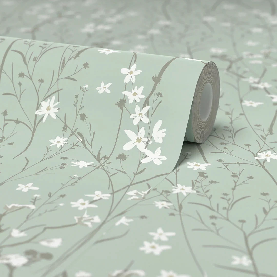 Summer Meadow Wallpaper in Mint Green - Image 4