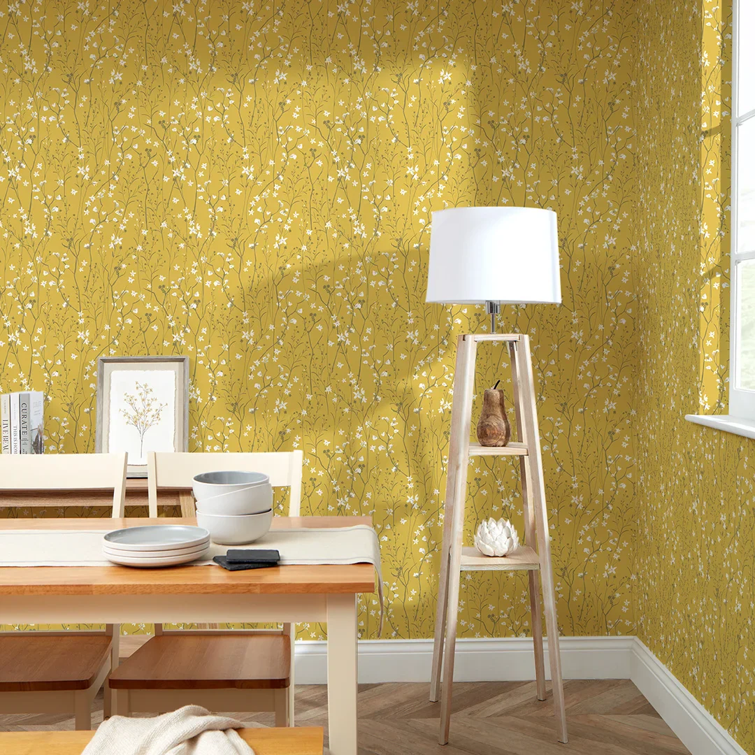 Summer Meadow Wallpaper in Mustard - Image 2