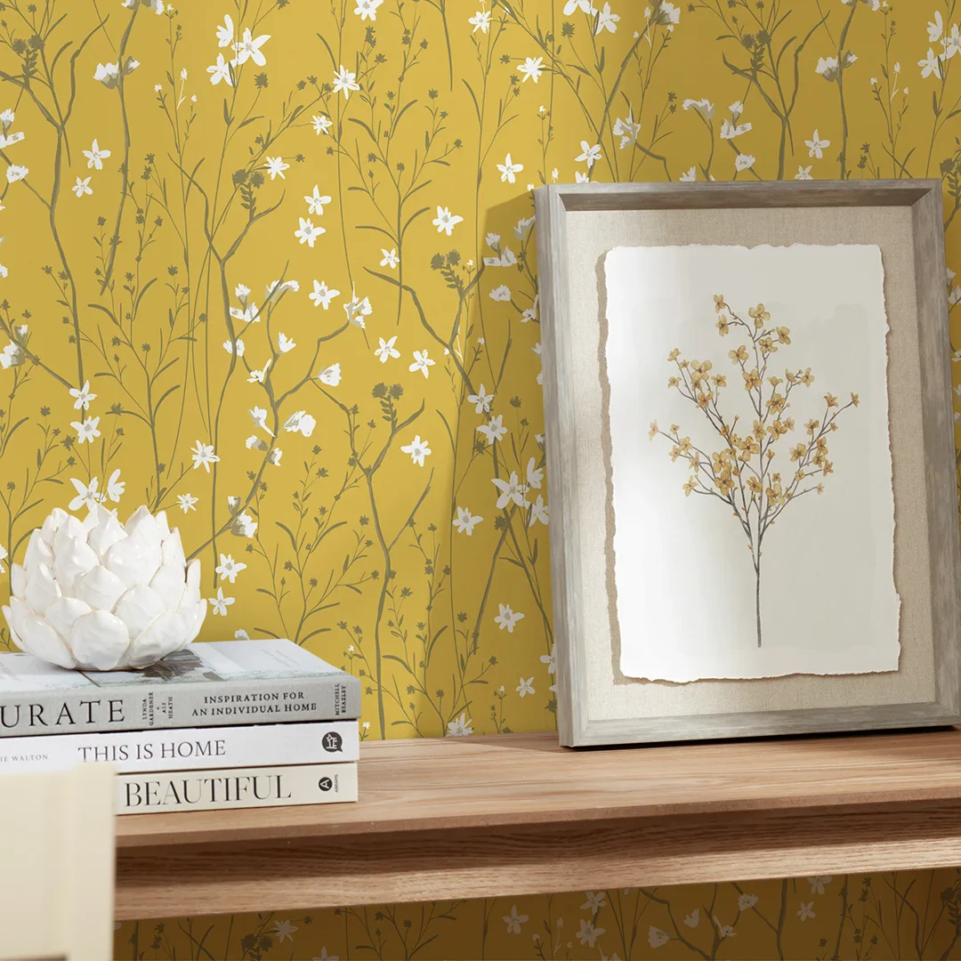 Summer Meadow Wallpaper in Mustard - Image 3