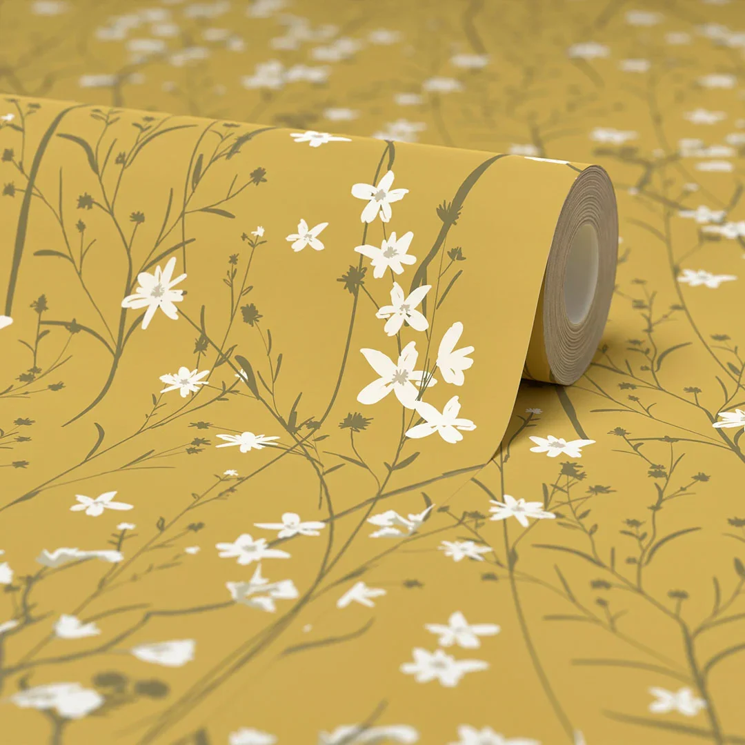 Summer Meadow Wallpaper in Mustard - Image 4