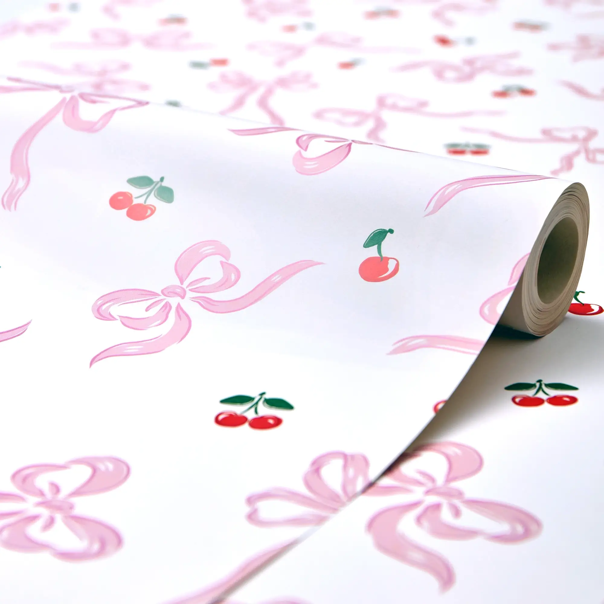 Sweet Cherry Bows Wallpaper in Pink & Red - Image 4