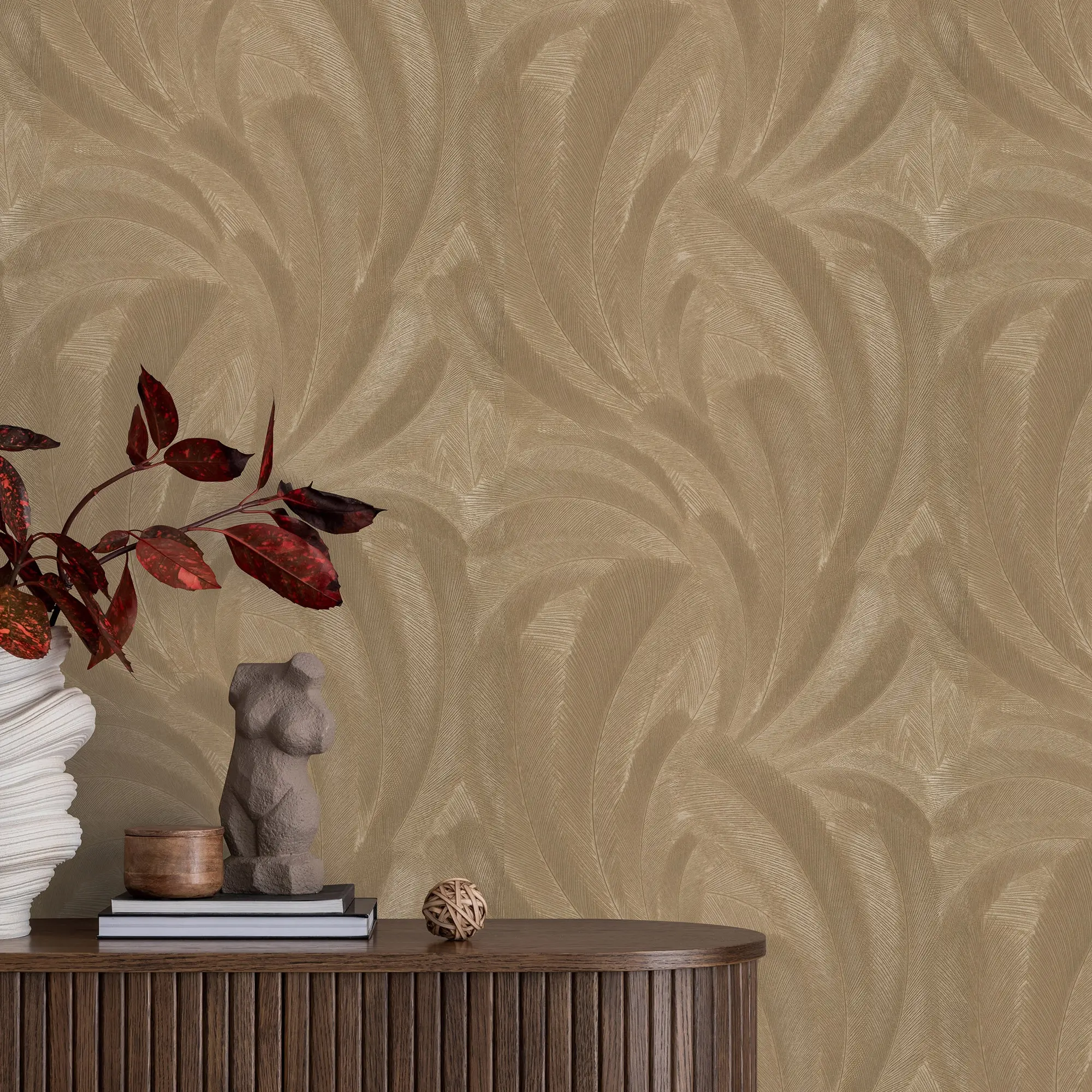 Textured Fern Wallpaper in Gold - Image 3