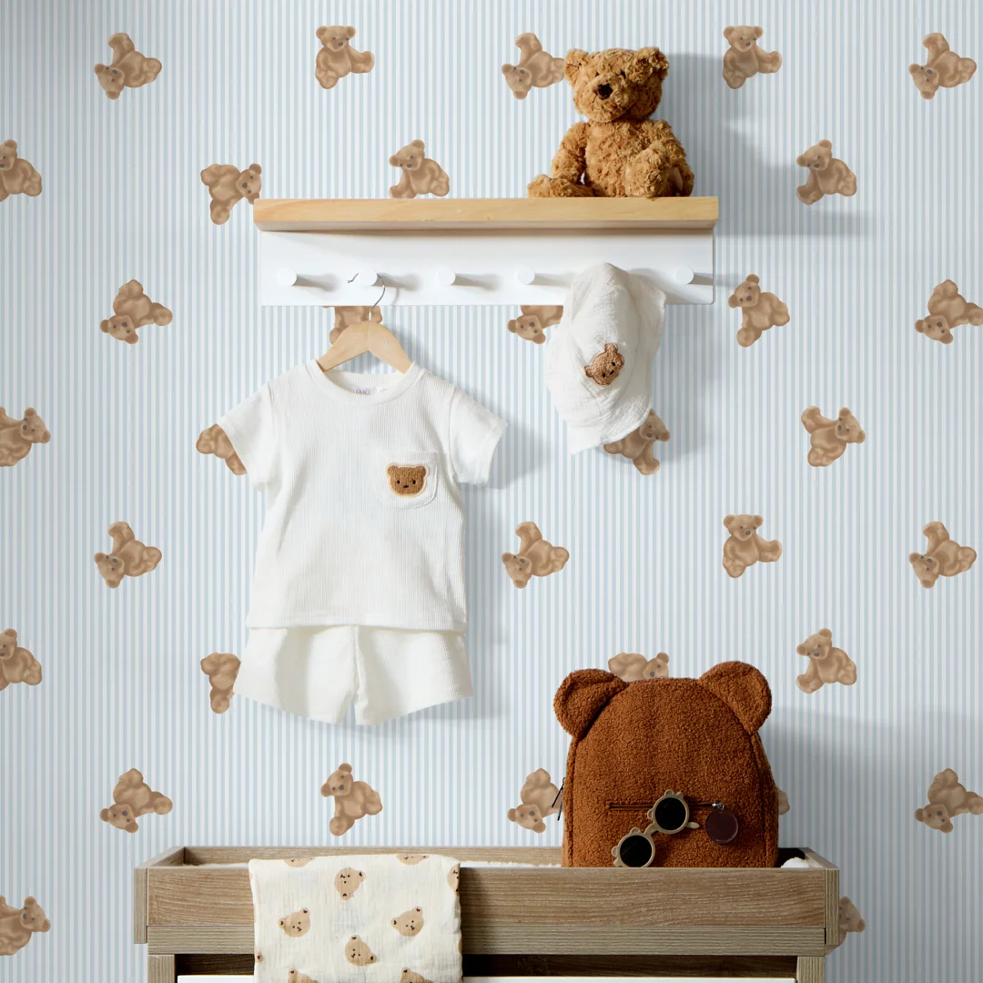 The Bear Wallpaper in Soft Blue - Image 2