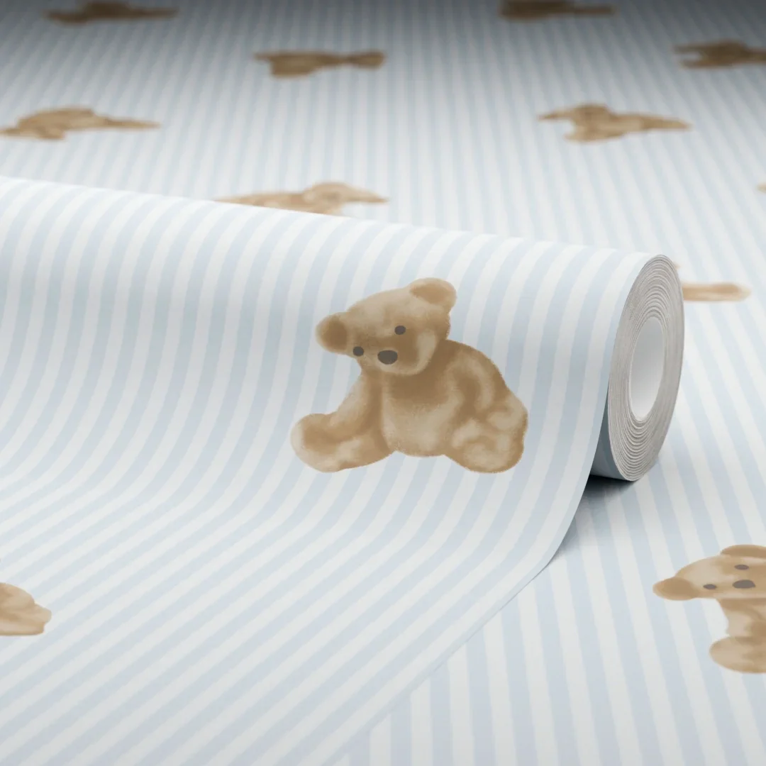 The Bear Wallpaper in Soft Blue - Image 4