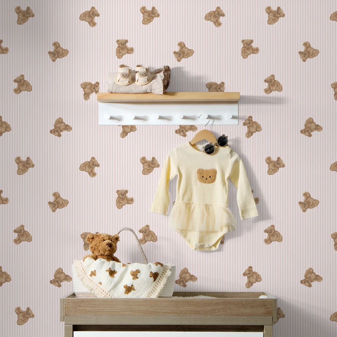 The Bear Wallpaper in Soft Pink - Image 2