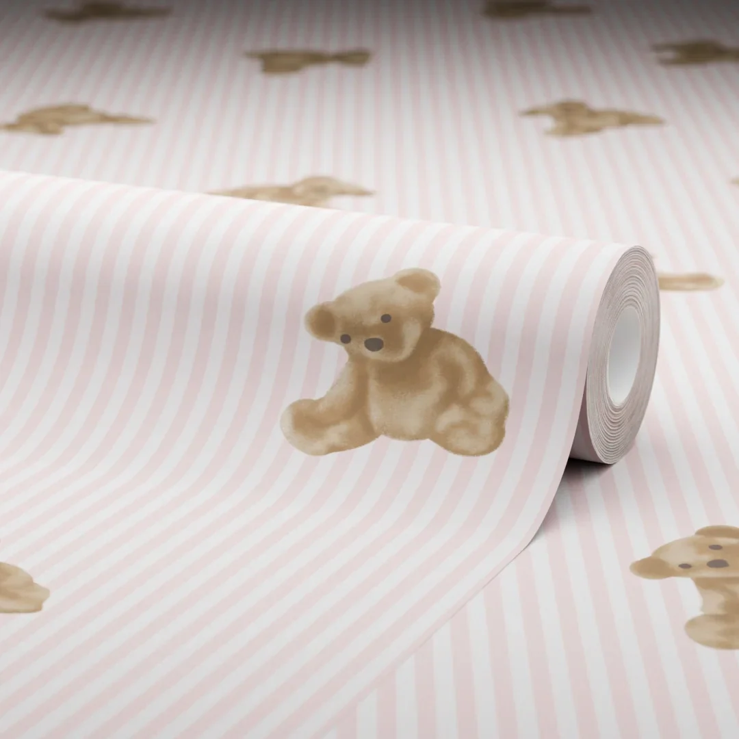 The Bear Wallpaper in Soft Pink - Image 4
