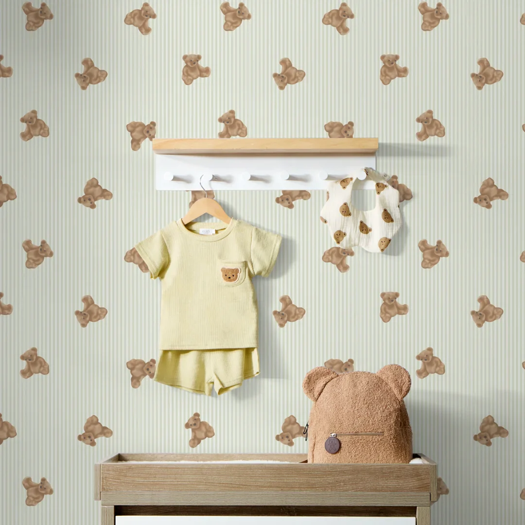The Bear Wallpaper in Soft Sage - Image 2