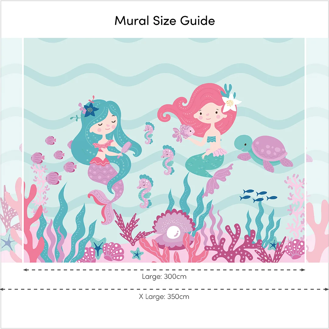 The Magical Mermaids Full Wall Mural in Pink and Teal - Image 4