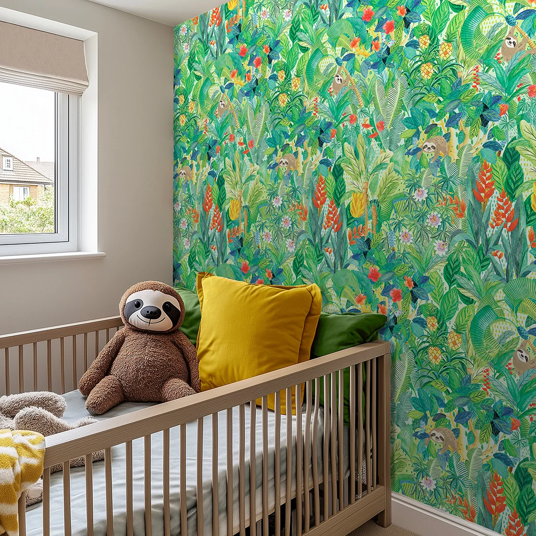 The Sloth and the Moth Wallpaper in Green - Image 2