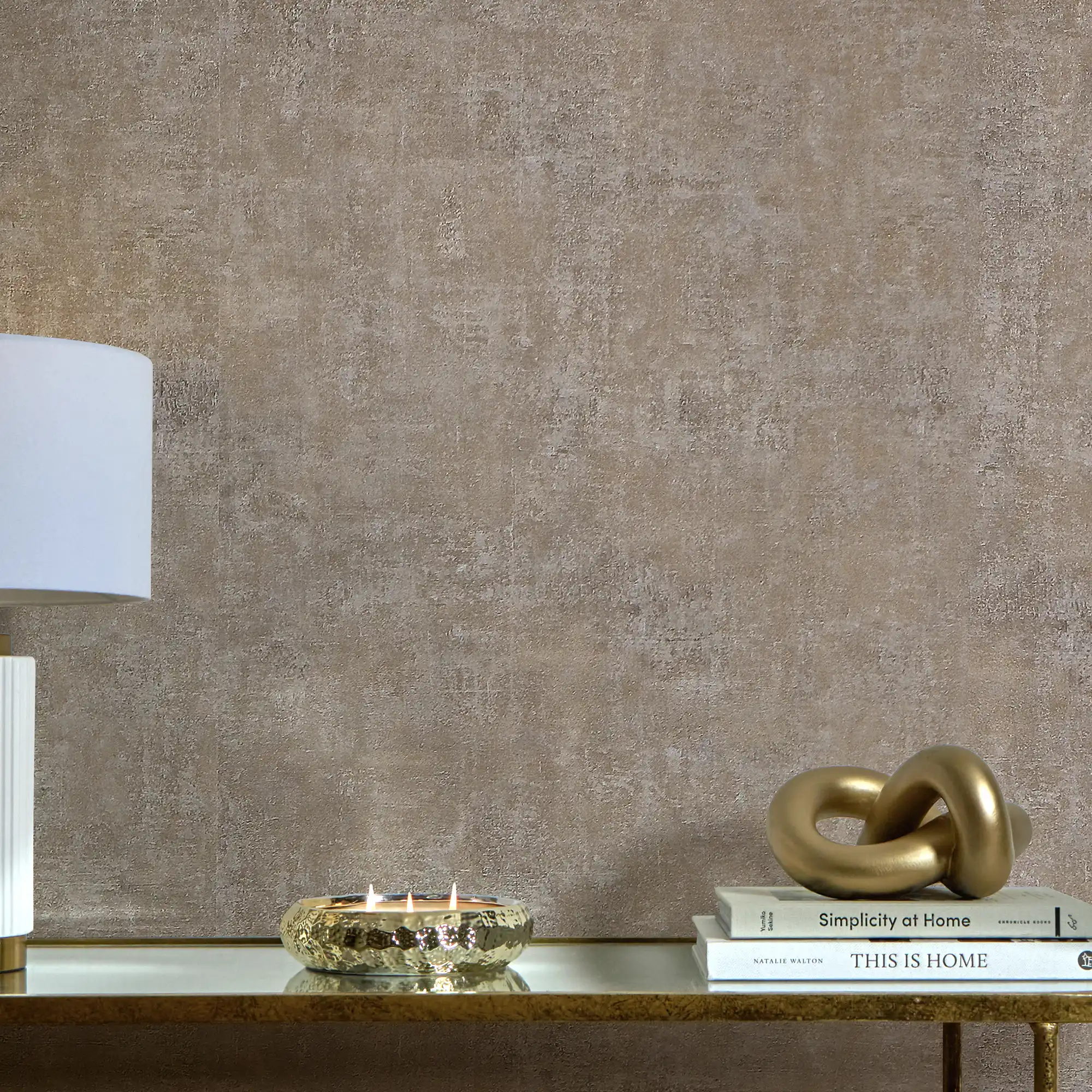 Torino Wallpaper in Cappuccino with Gold Metallic - Image 2