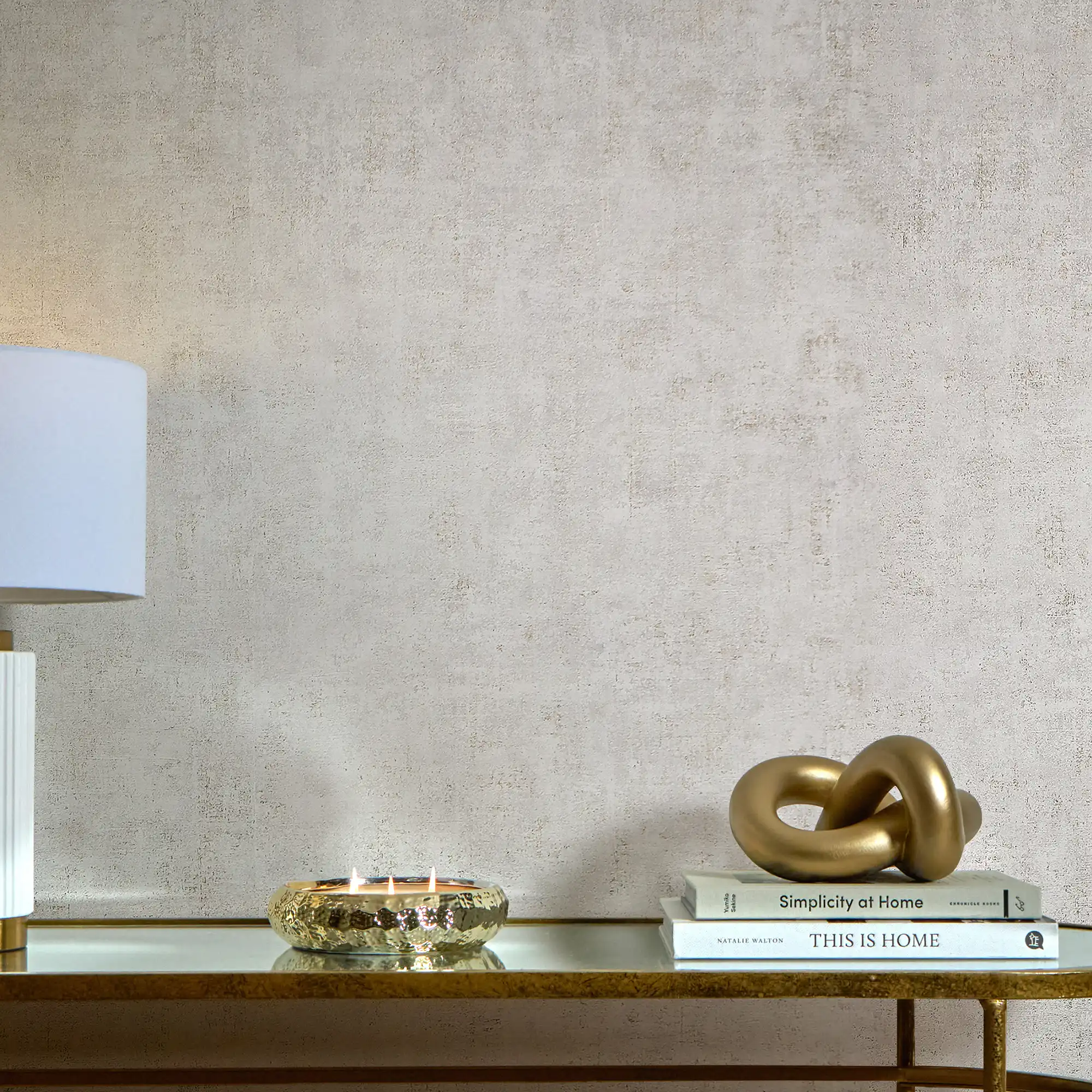 Torino Wallpaper in Stone with Gold Metallic - Image 2