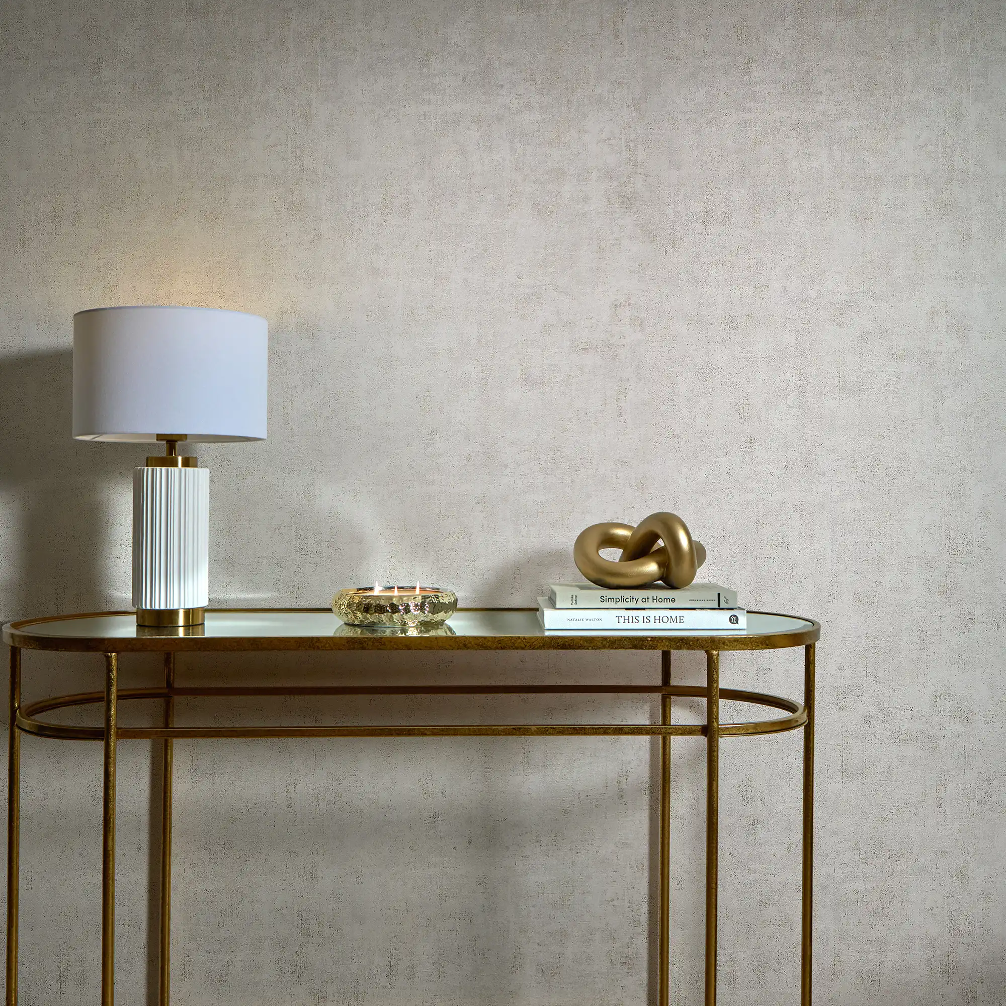 Torino Wallpaper in Stone with Gold Metallic - Image 3