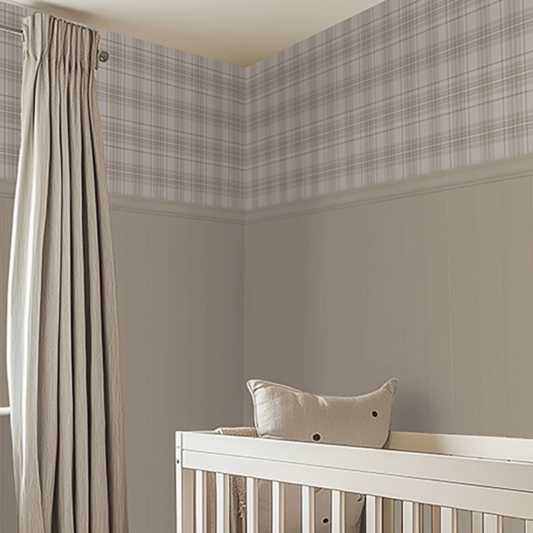 Traditional Check Panel Wallpaper in Cream and Butterscotch with Light Butterscotch Panel - Image 2