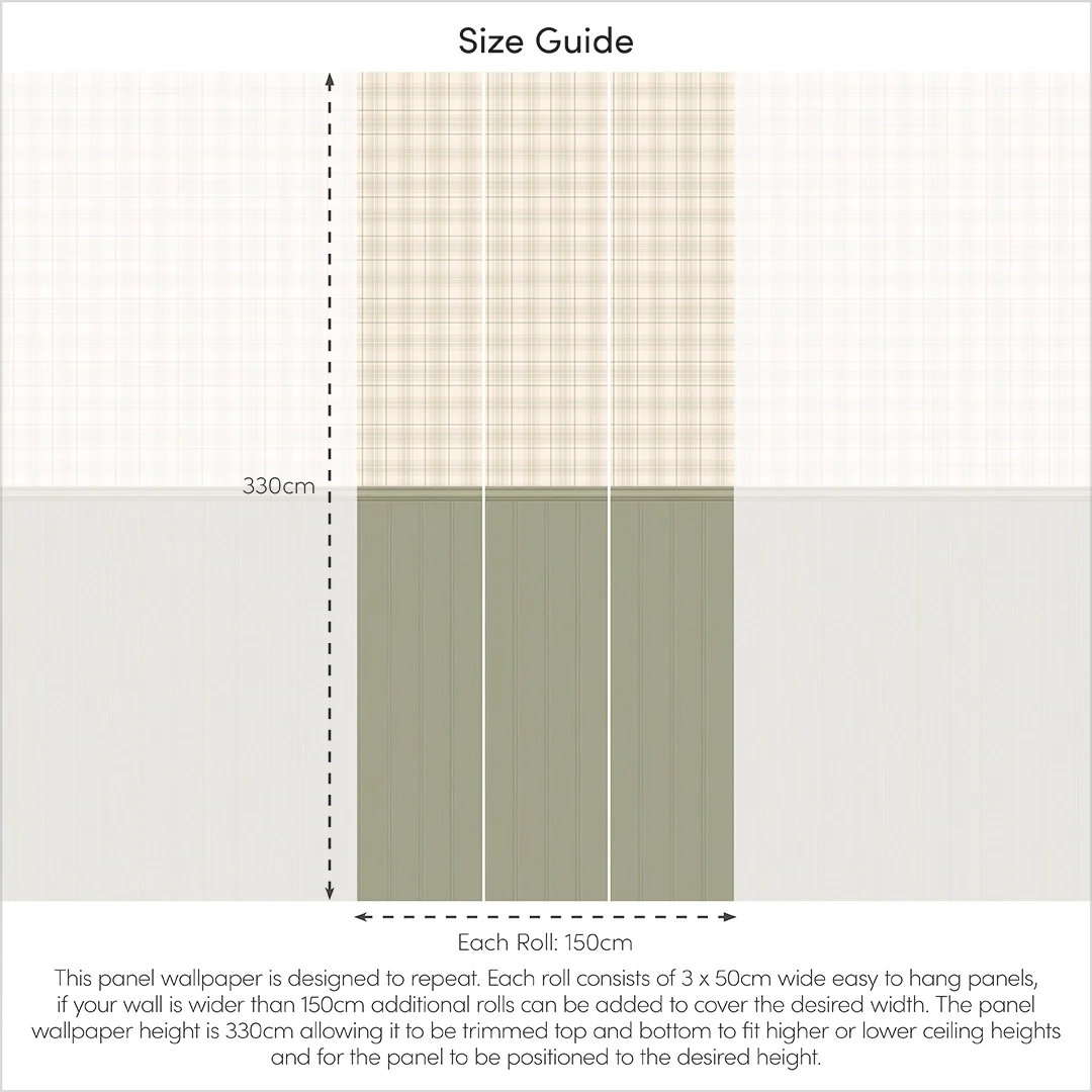 Traditional Check Panel Wallpaper in Cream and Sage with Sage Panel - Image 3