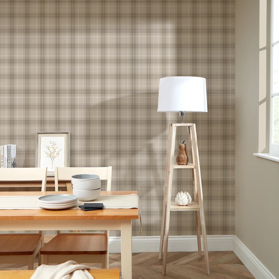 Traditional Check Wallpaper in Camel - Image 2