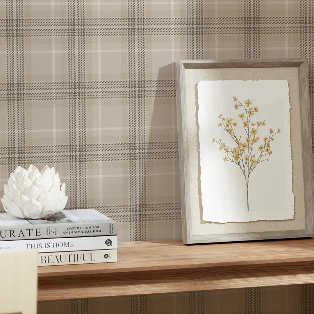 Traditional Check Wallpaper in Camel - Image 3