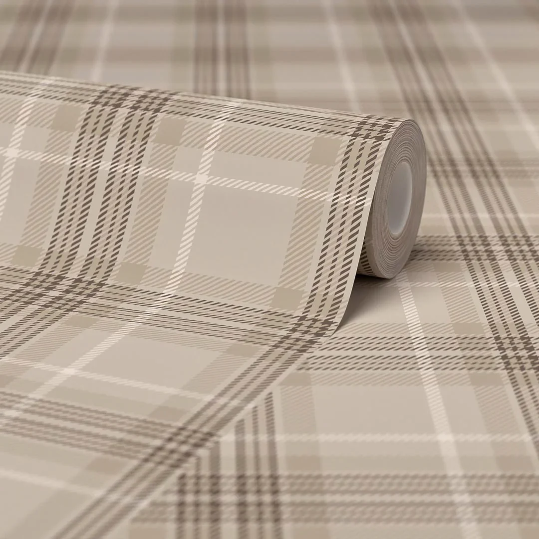 Traditional Check Wallpaper in Camel - Image 4