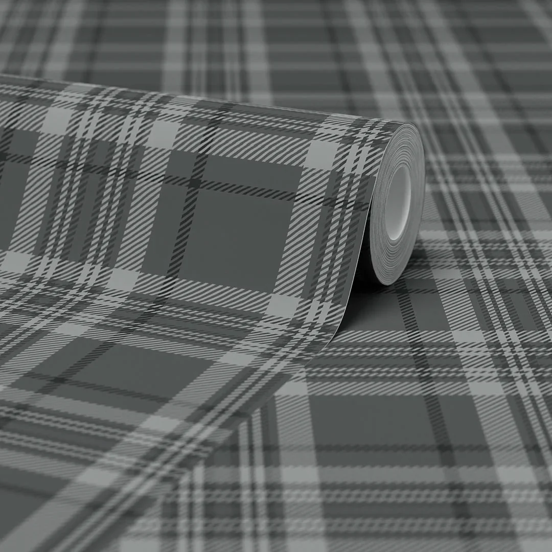 Traditional Check Wallpaper in Charcoal - Image 4