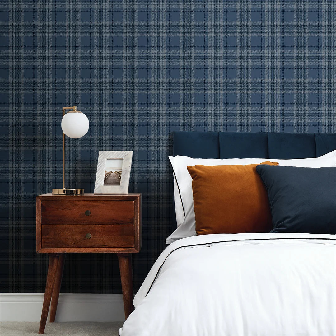 Traditional Check Wallpaper in Navy - Image 2