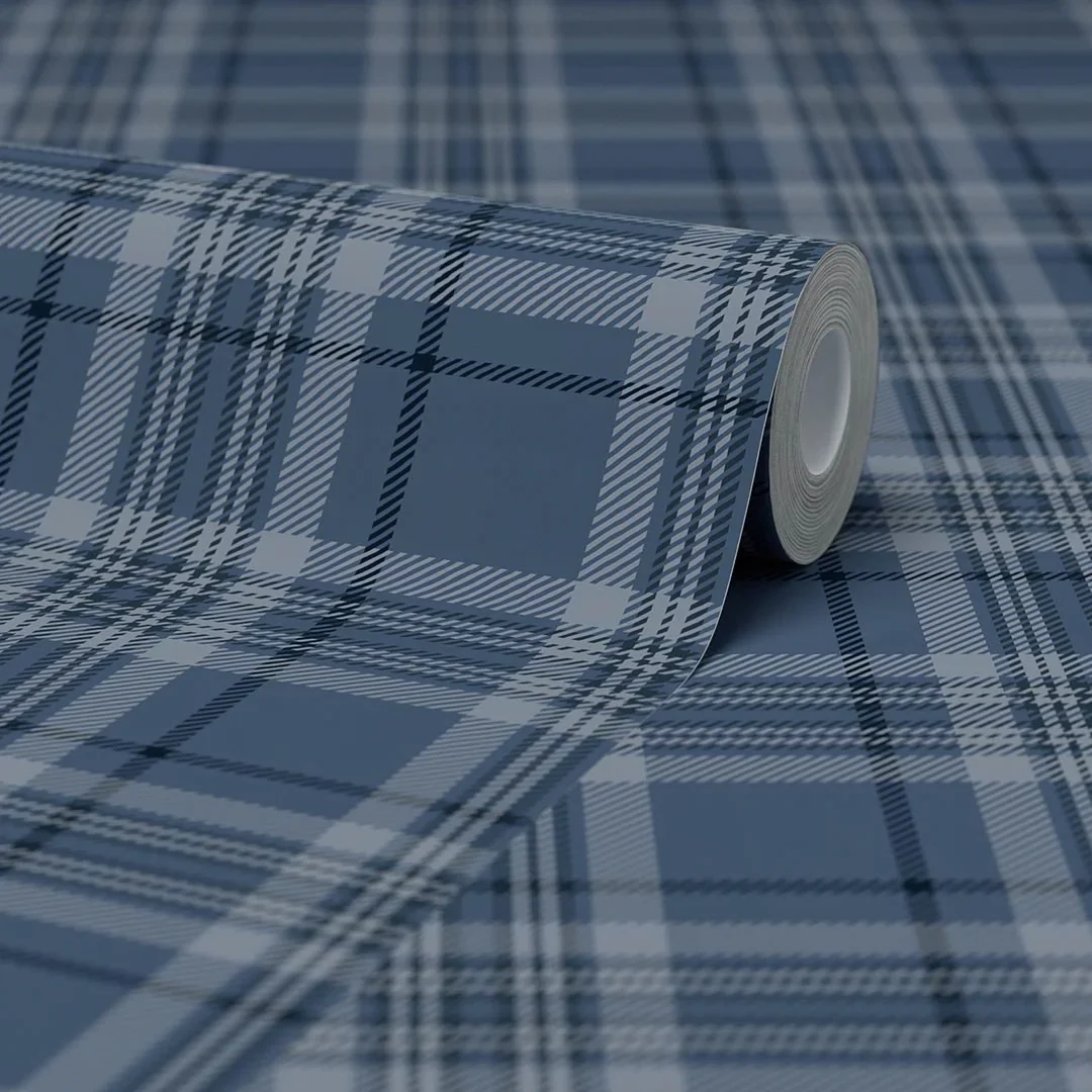 Traditional Check Wallpaper in Navy - Image 4
