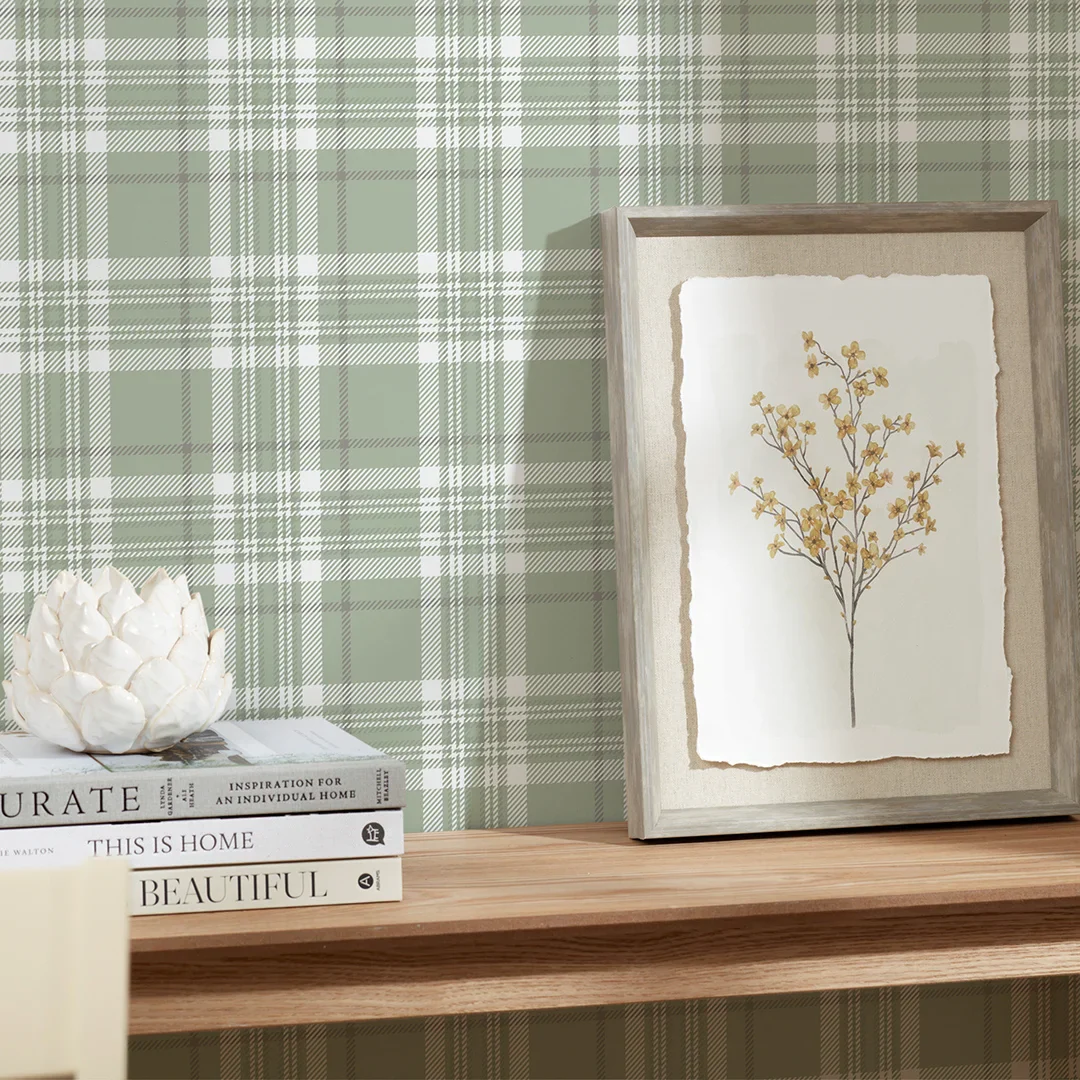 Traditional Check Wallpaper in Sage Green - Image 3