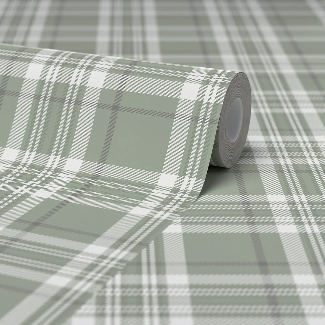 Traditional Check Wallpaper in Sage Green - Image 4