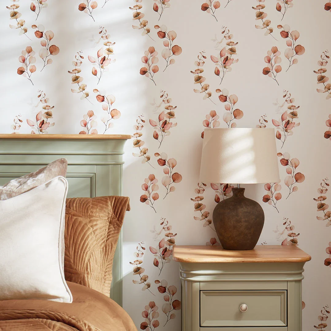 Trailing Eucalyptus Wallpaper in Autumn Browns and Oranges - Image 3