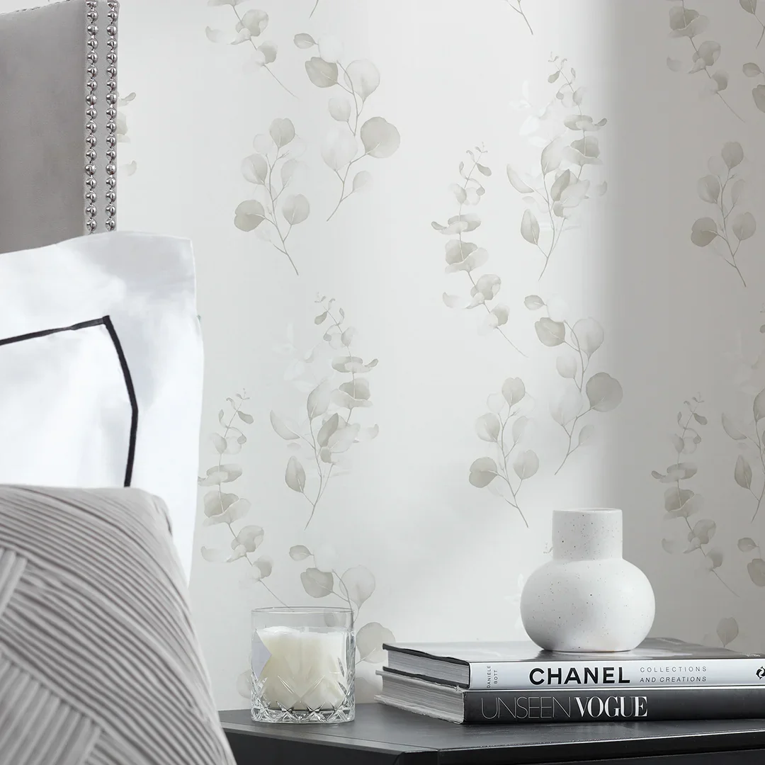 Trailing Eucalyptus Wallpaper in Soft Greys - Image 3