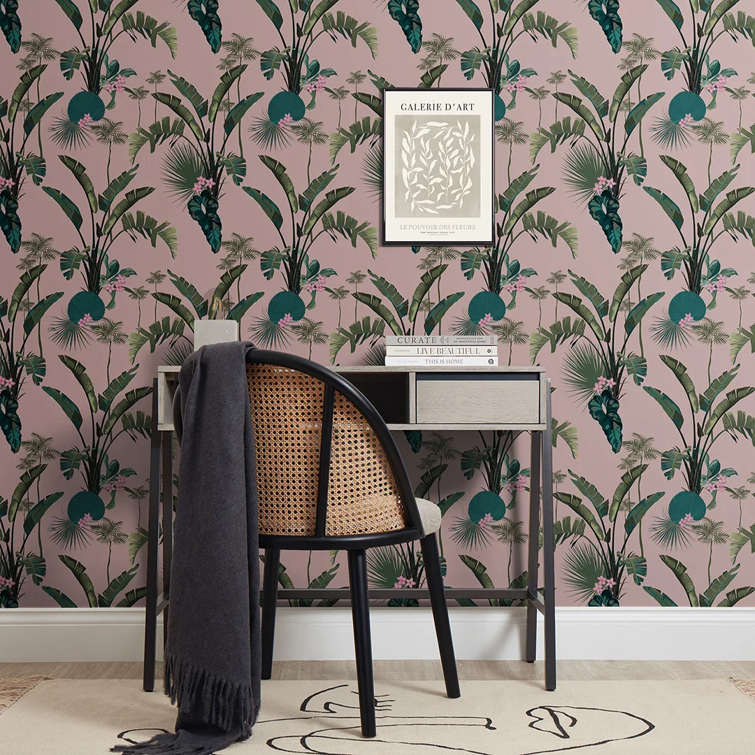 Tropical Paradise Wallpaper in Dusky Pink - Image 2