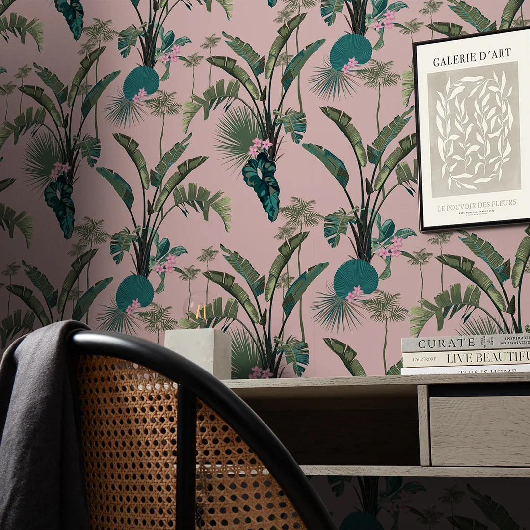 Tropical Paradise Wallpaper in Dusky Pink - Image 3