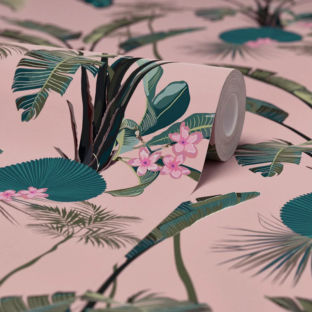 Tropical Paradise Wallpaper in Dusky Pink - Image 4
