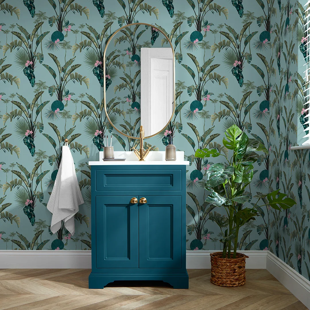 Tropical Paradise Wallpaper in Teal - Image 2