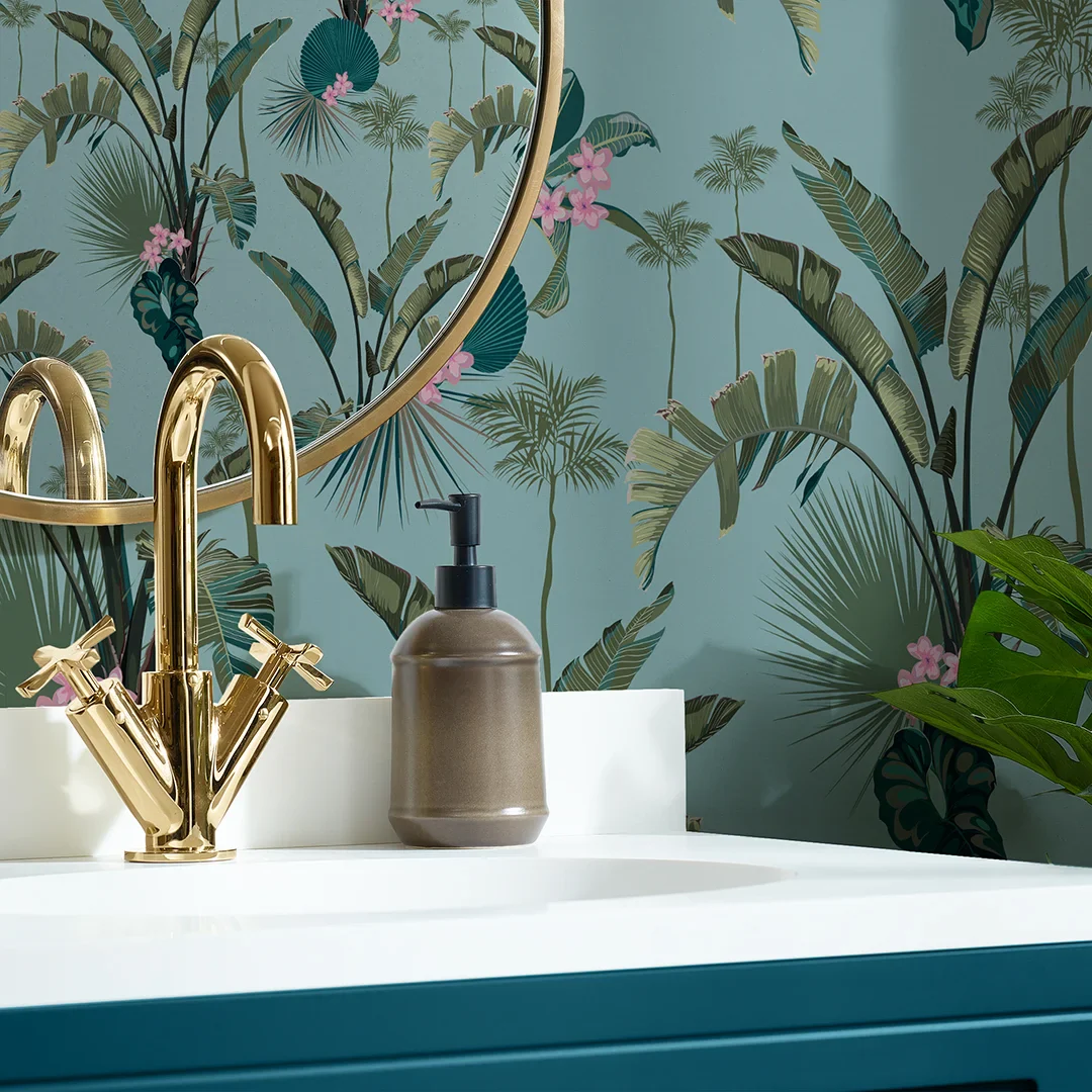 Tropical Paradise Wallpaper in Teal - Image 3