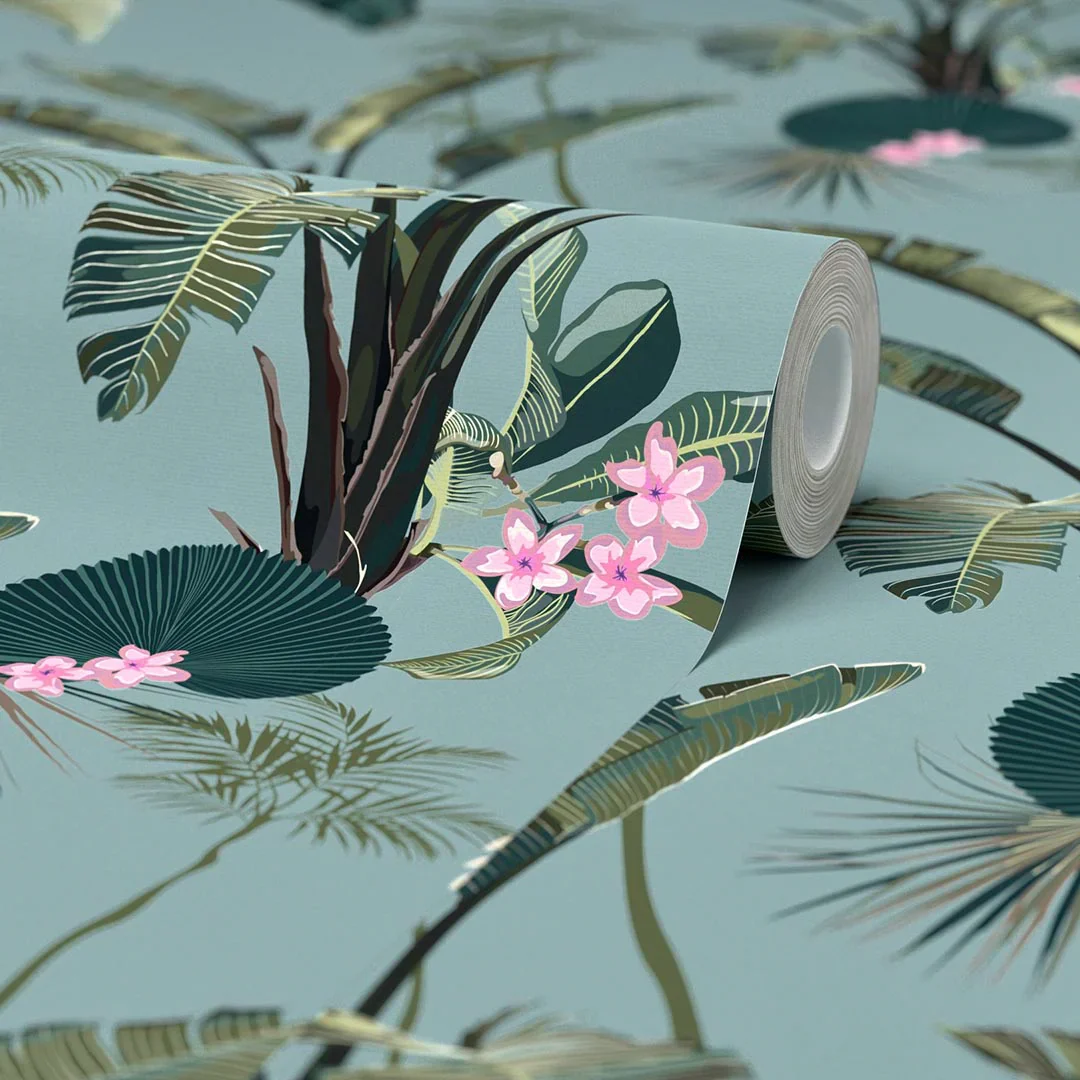 Tropical Paradise Wallpaper in Teal - Image 4