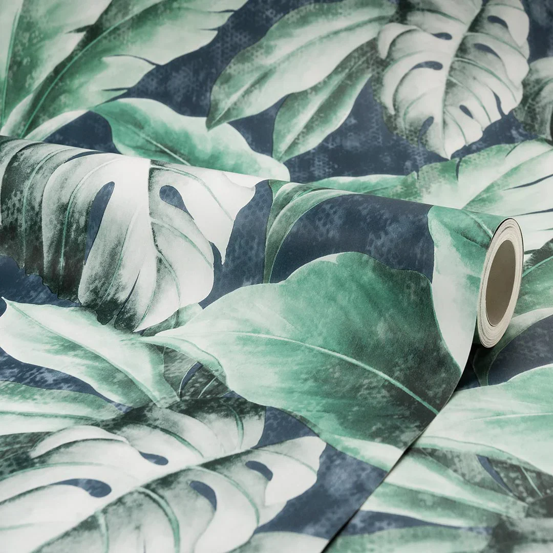 Tropicana Floral Leaf Wallpaper in Navy - Image 4
