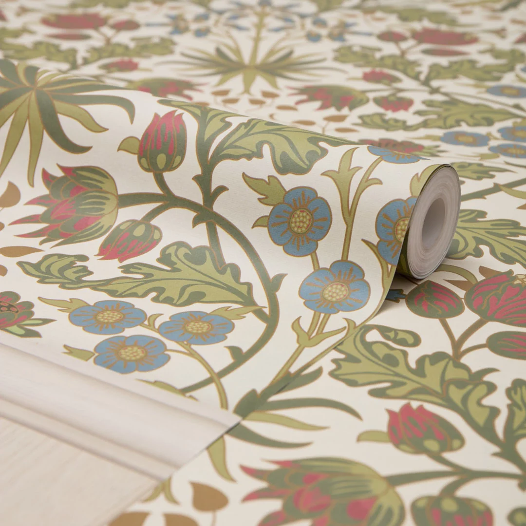 Tulip Trellis Panel Wallpaper in Sage Green on Cream with Cream Panel - Image 2