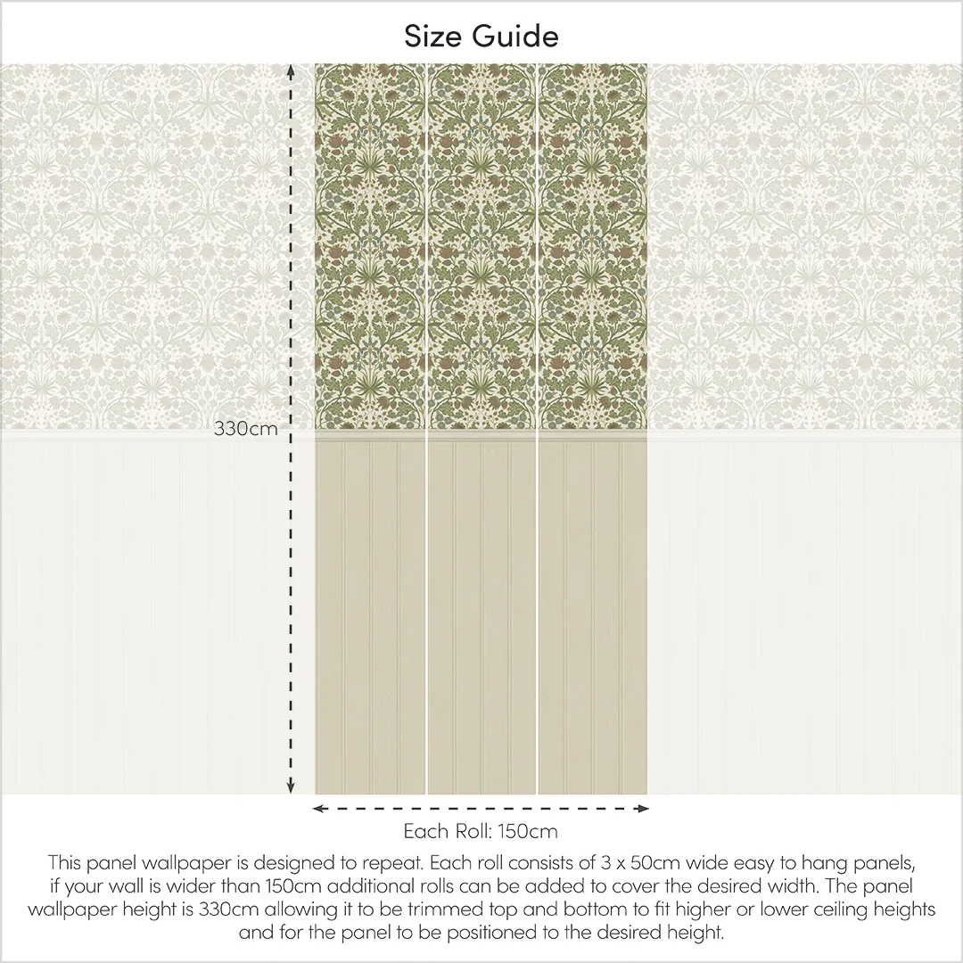 Tulip Trellis Panel Wallpaper in Sage Green on Cream with Cream Panel - Image 4
