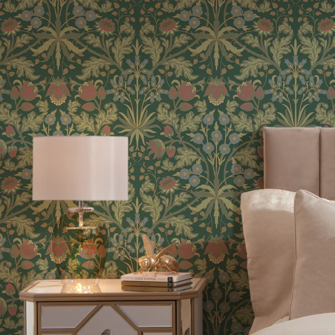 Tulip Trellis Wallpaper in Bottle Green - Image 3