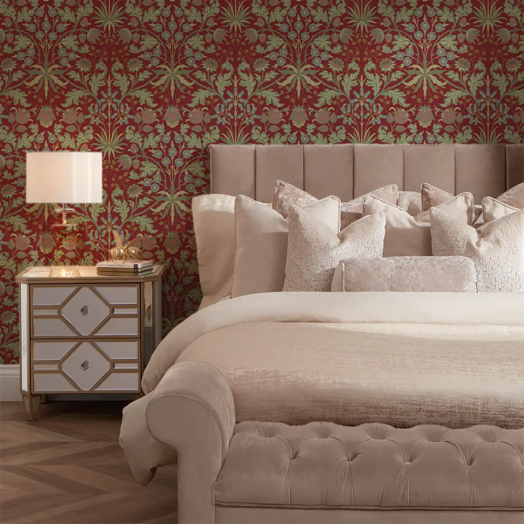 Tulip Trellis Wallpaper in Burgundy - Image 2