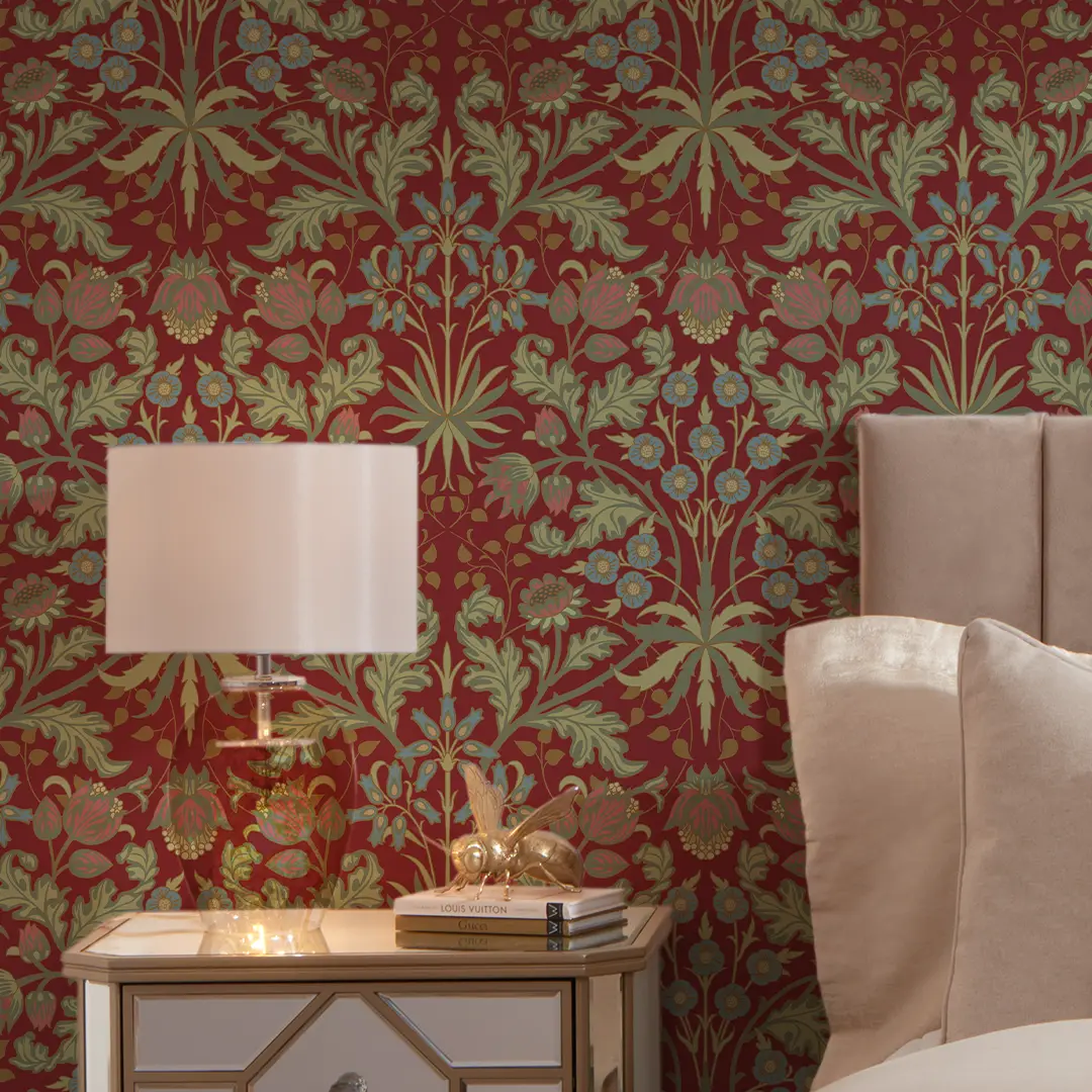 Tulip Trellis Wallpaper in Burgundy - Image 3