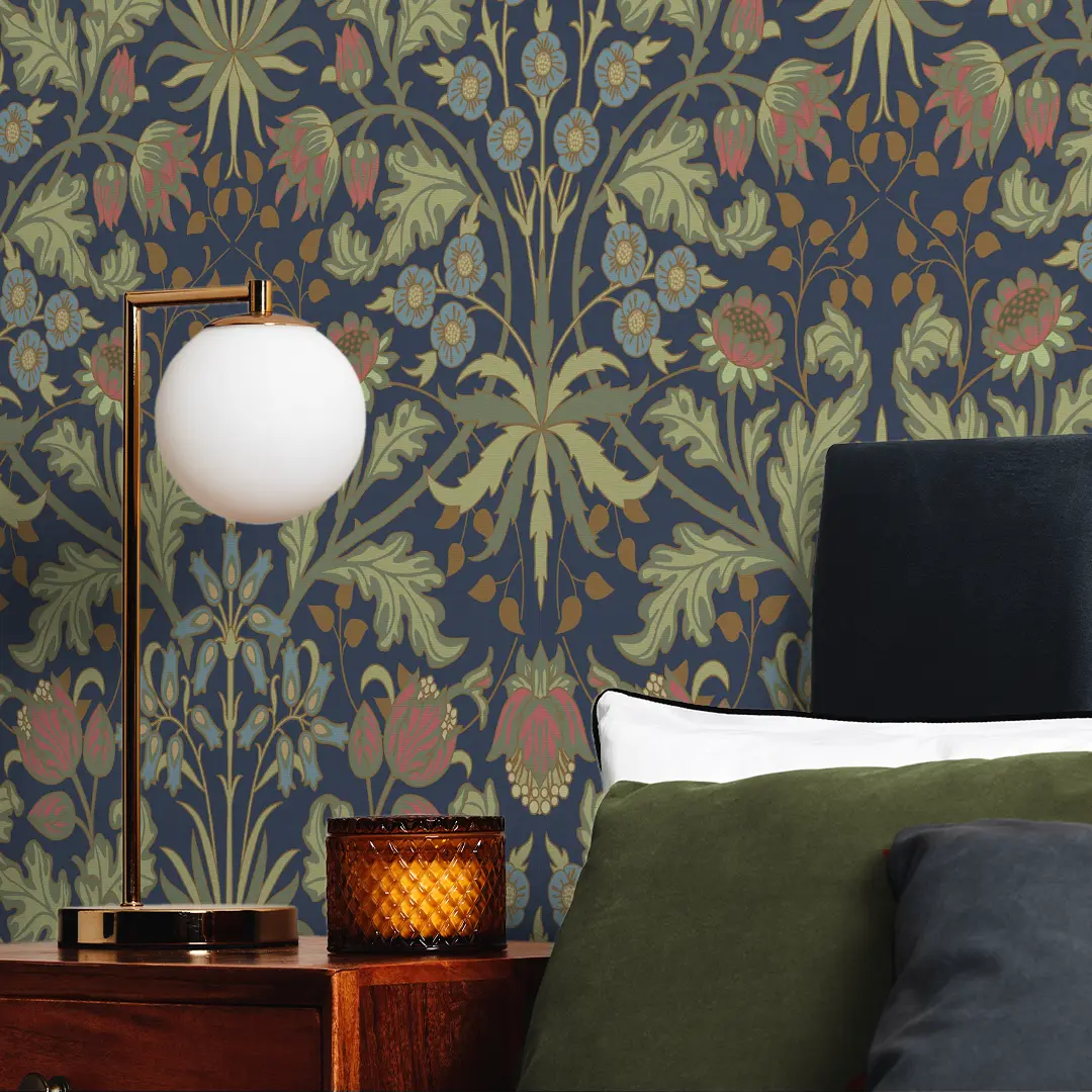 Tulip Trellis Wallpaper in Navy - Image 3