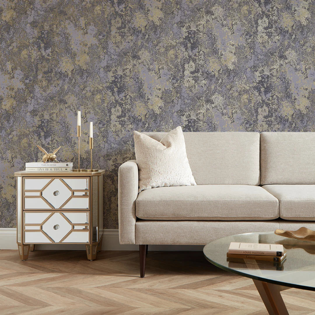Turin Industrial Wallpaper in Charcoal and Gold - Image 2