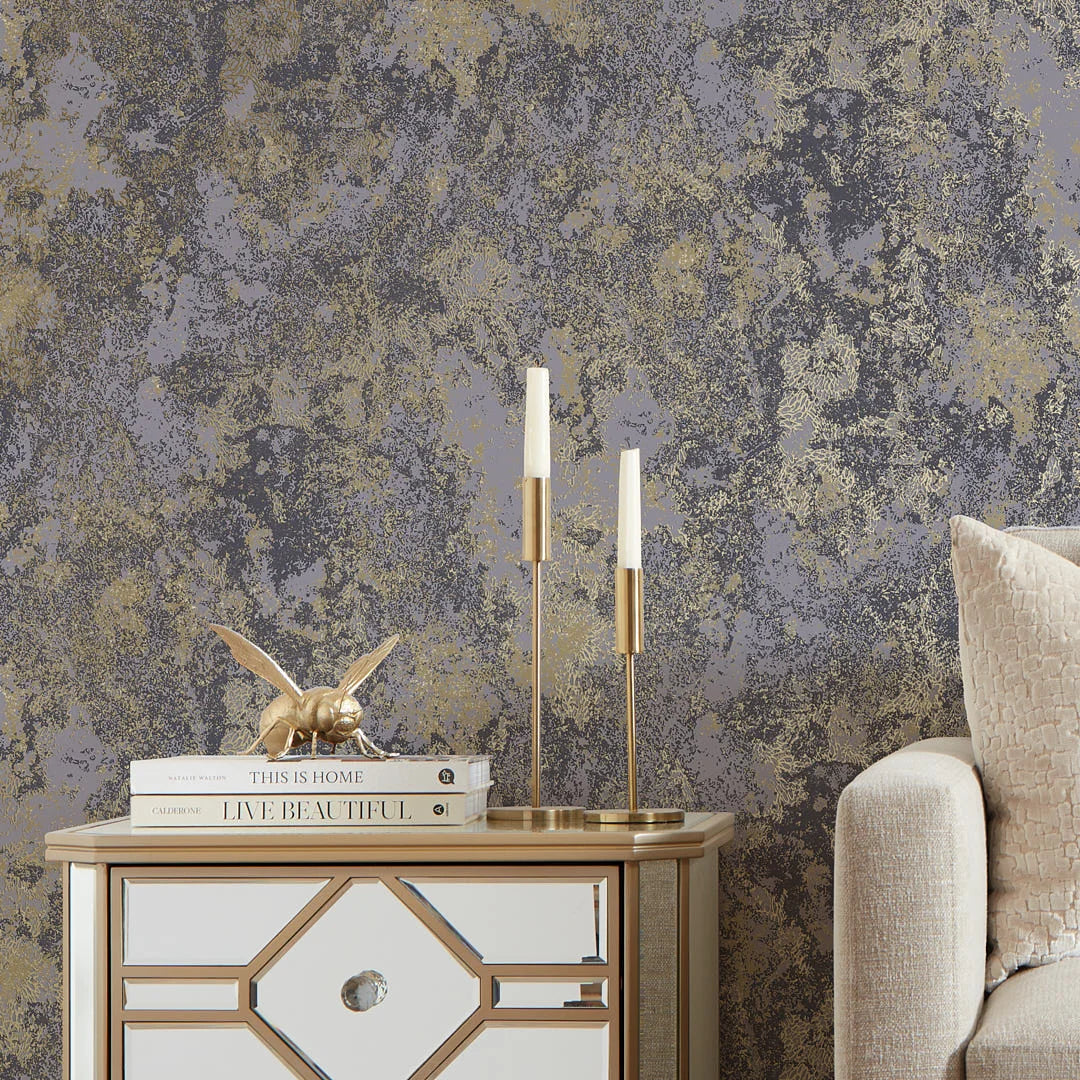 Turin Industrial Wallpaper in Charcoal and Gold - Image 3