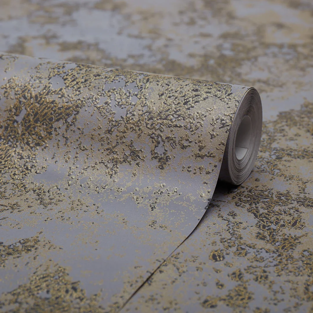Turin Industrial Wallpaper in Charcoal and Gold - Image 4