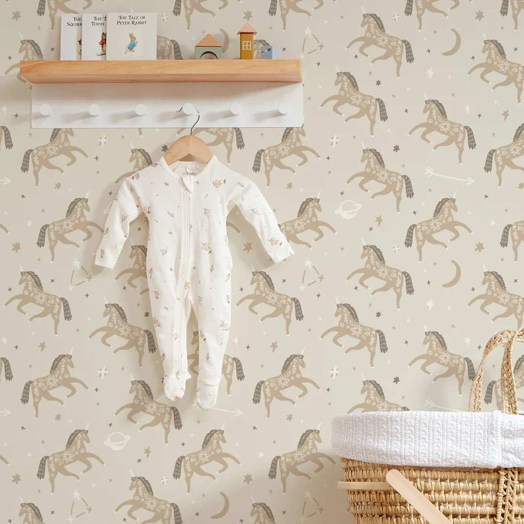 Twinkle, Twinkle Unicorn Wallpaper in Neutrals - Image 3
