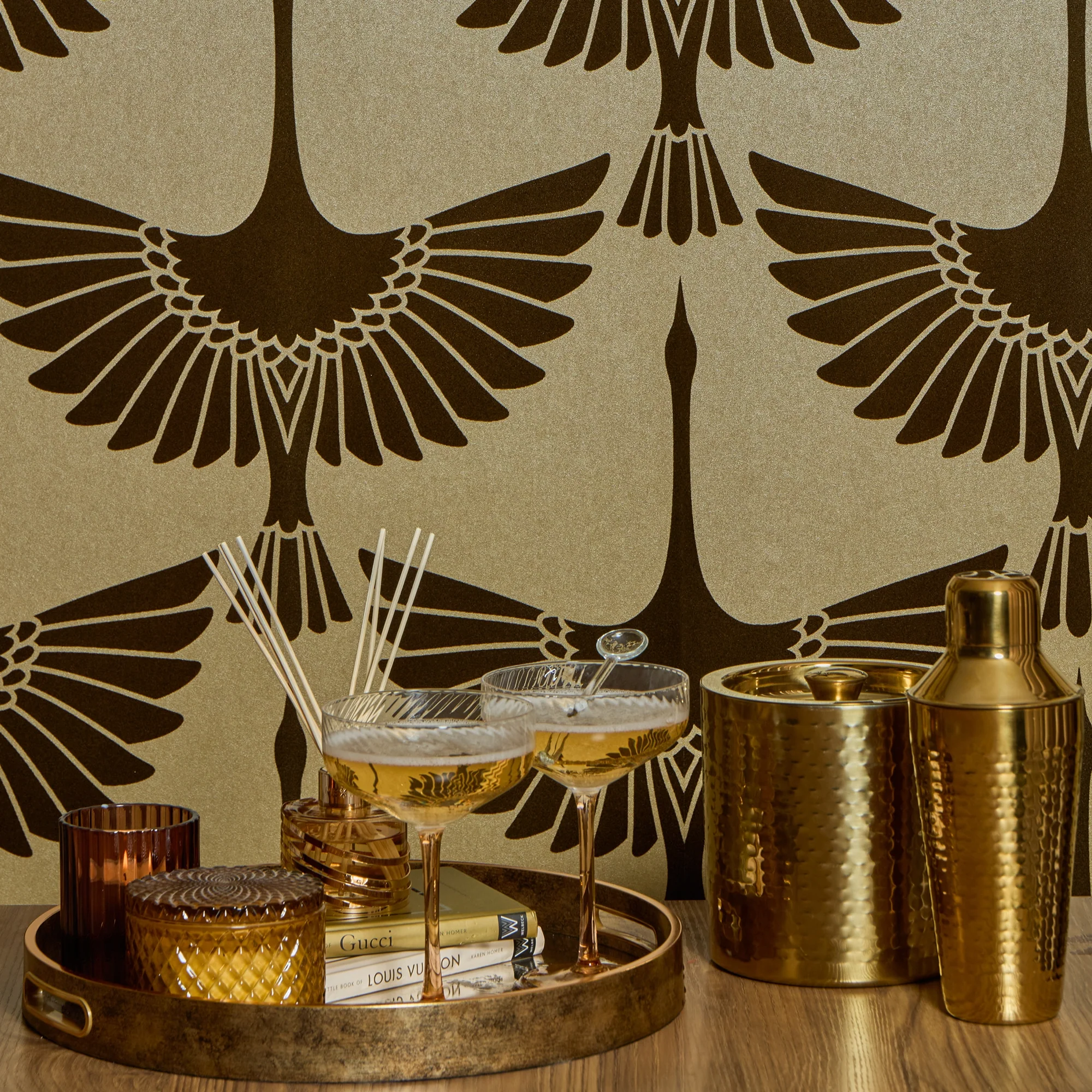 Velvet Opulence Wallpaper in Gold and Dappled Umber - Image 4