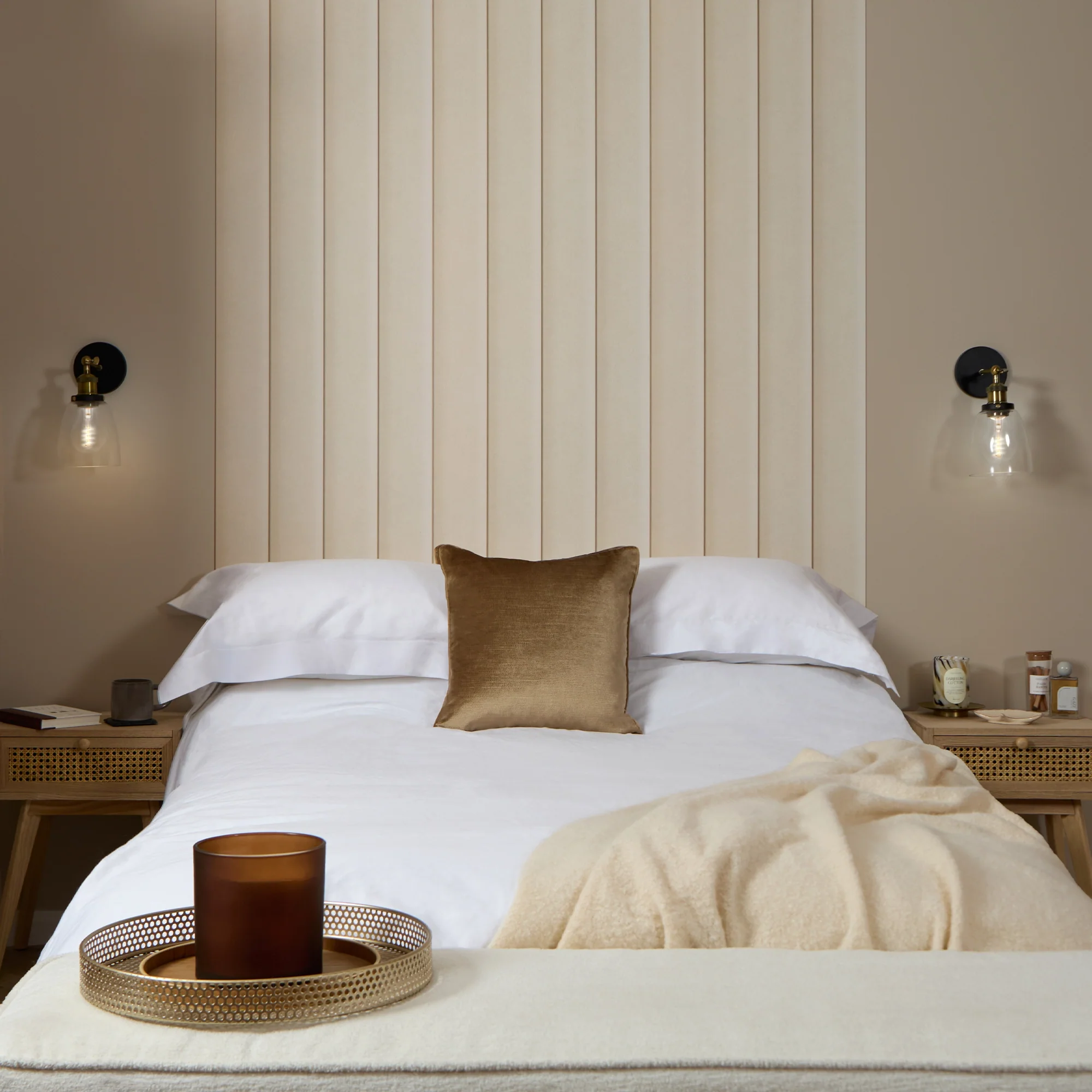 Velvet Padded Headboard Effect Panel Wallpaper in Soft Cream - Image 2